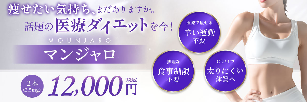 医療で痩せる辛い運動不要 無理な食事制限不要 GLP-1で太りにくい体質へ 2本(2.5mg) 12,000円(税込)