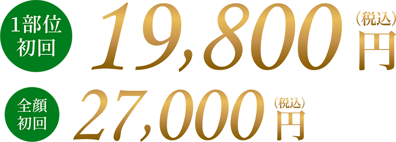 1部位初回 19,800円(税込) 全顔初回 27,000円(税込)