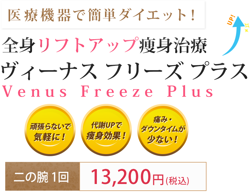 医療機関で簡単ダイエット!全身リフトアップ痩身レーザー治療 二つの腕1回12000円(税抜)
